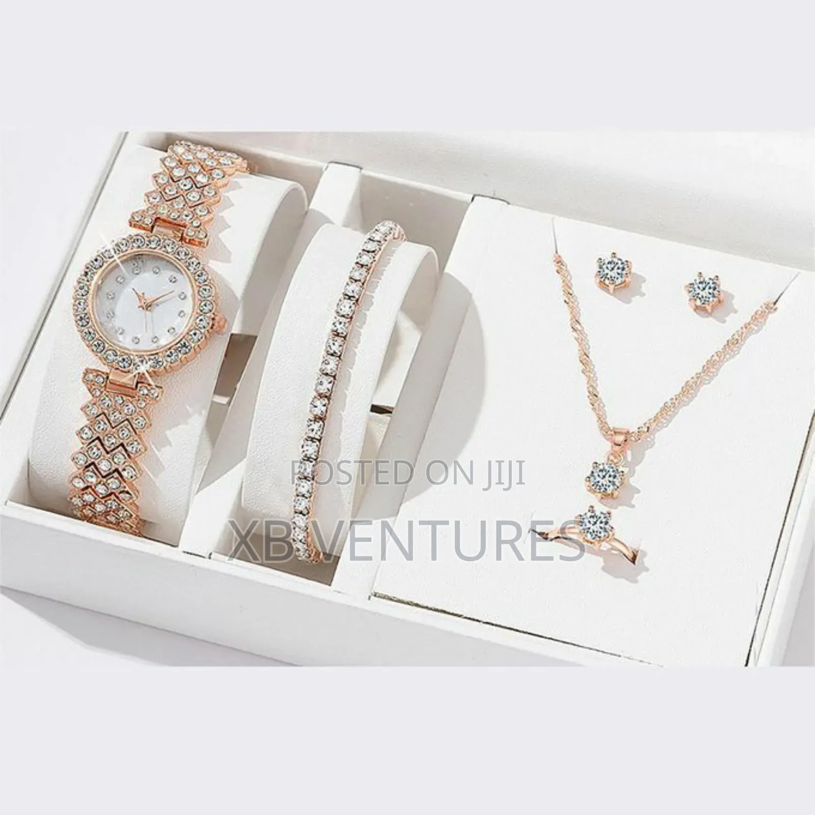 Fashion Watch +Bracelet + Necklace + Ring + Earrings - Pink
