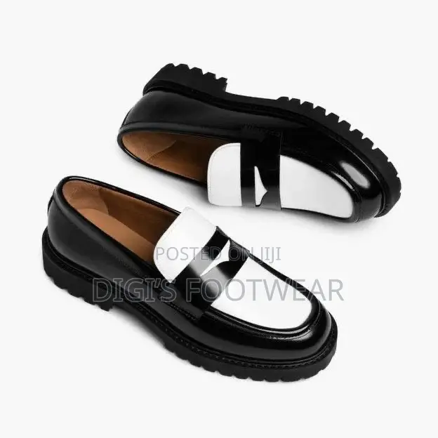White and Black Leather High Platform Shoe