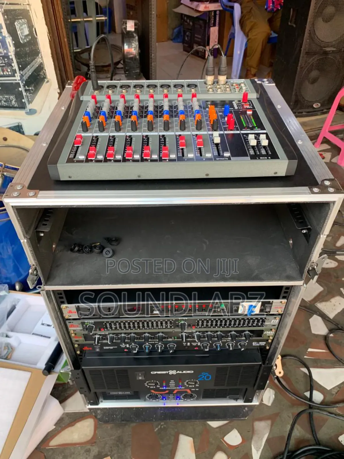 Full Set of JBL Speakers With Amps, Rack, Microphone All