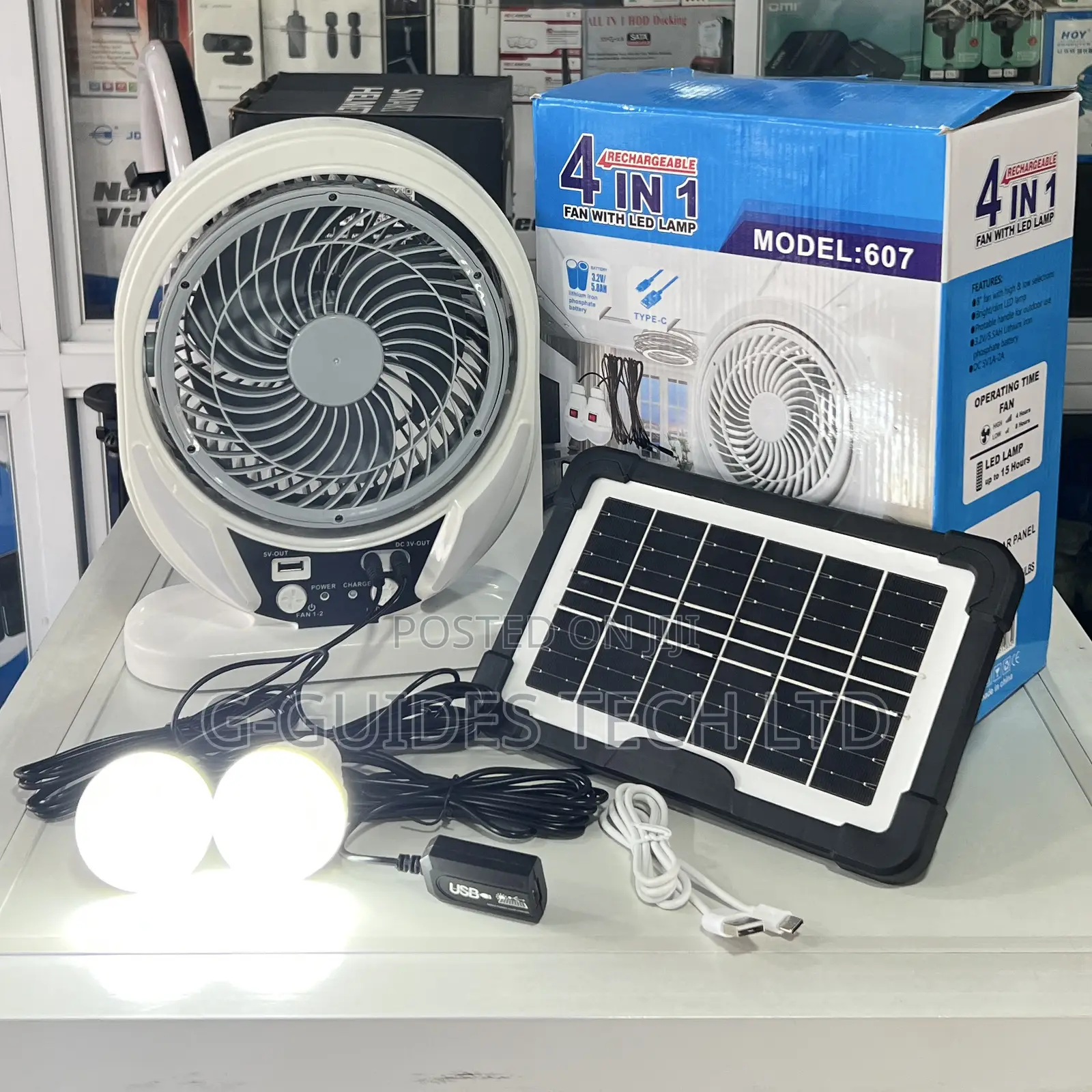 4 in 1 Rechargeable Solar Fan With Led Light 607