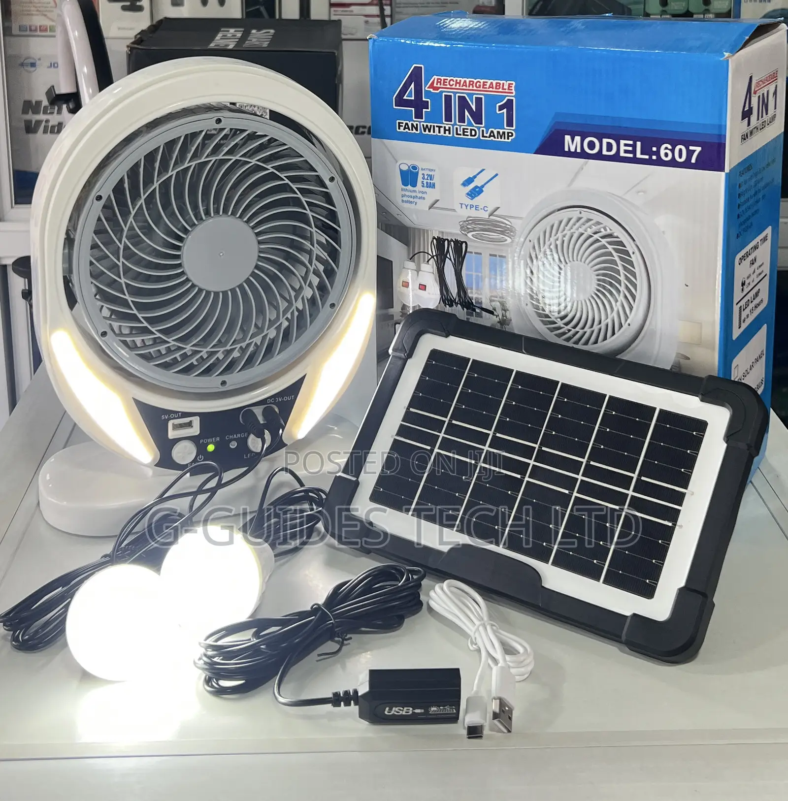 4 in 1 Rechargeable Solar Fan With Led Light 607