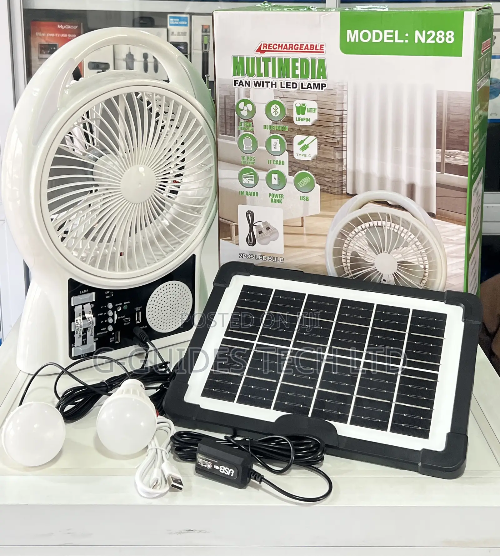 Rechargeable Solar Fan With Led Lamp and Speaker N288