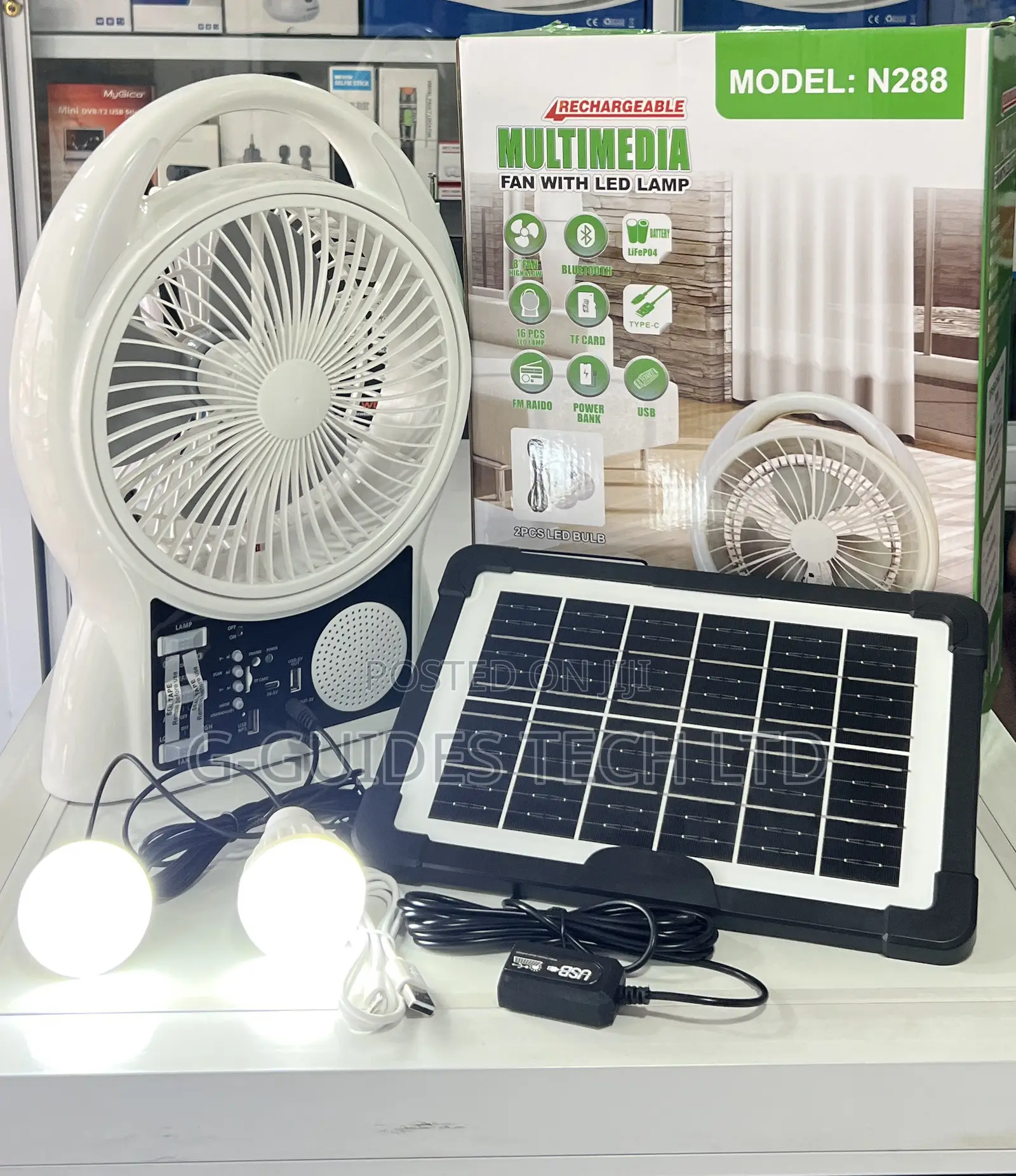 Rechargeable Solar Fan With Led Lamp and Speaker N288