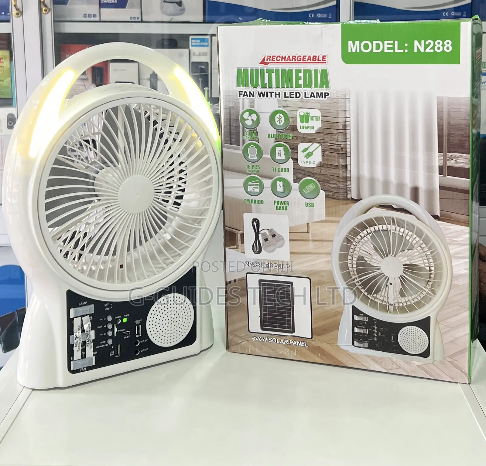 Rechargeable Solar Fan With Led Lamp and Speaker N288