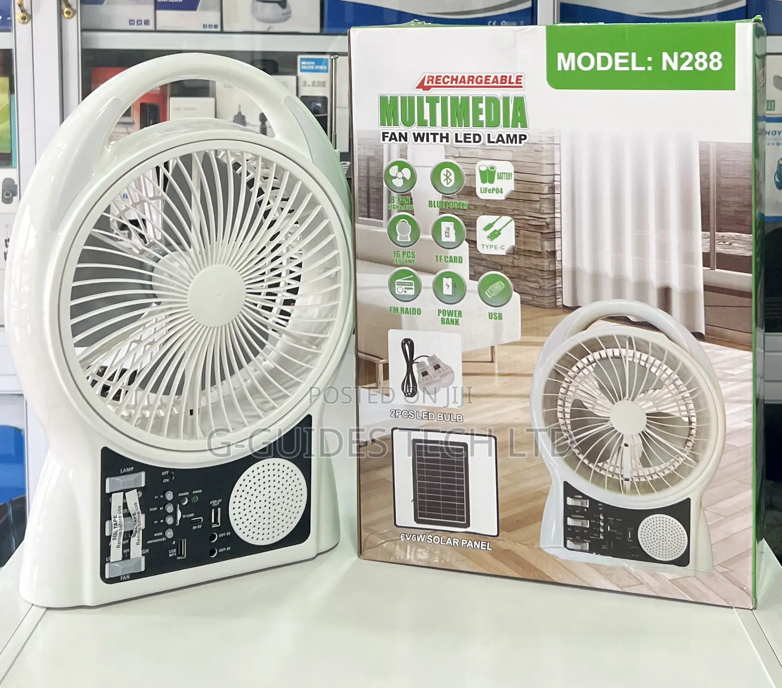 Rechargeable Solar Fan With Led Lamp and Speaker N288