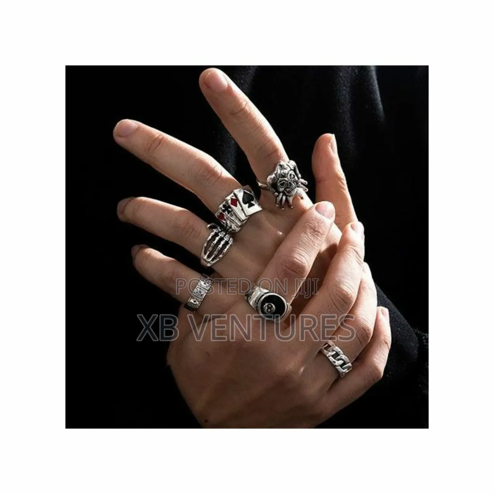 Fashion Heavy Metal Hip Hop Ring Set for Men - Silver