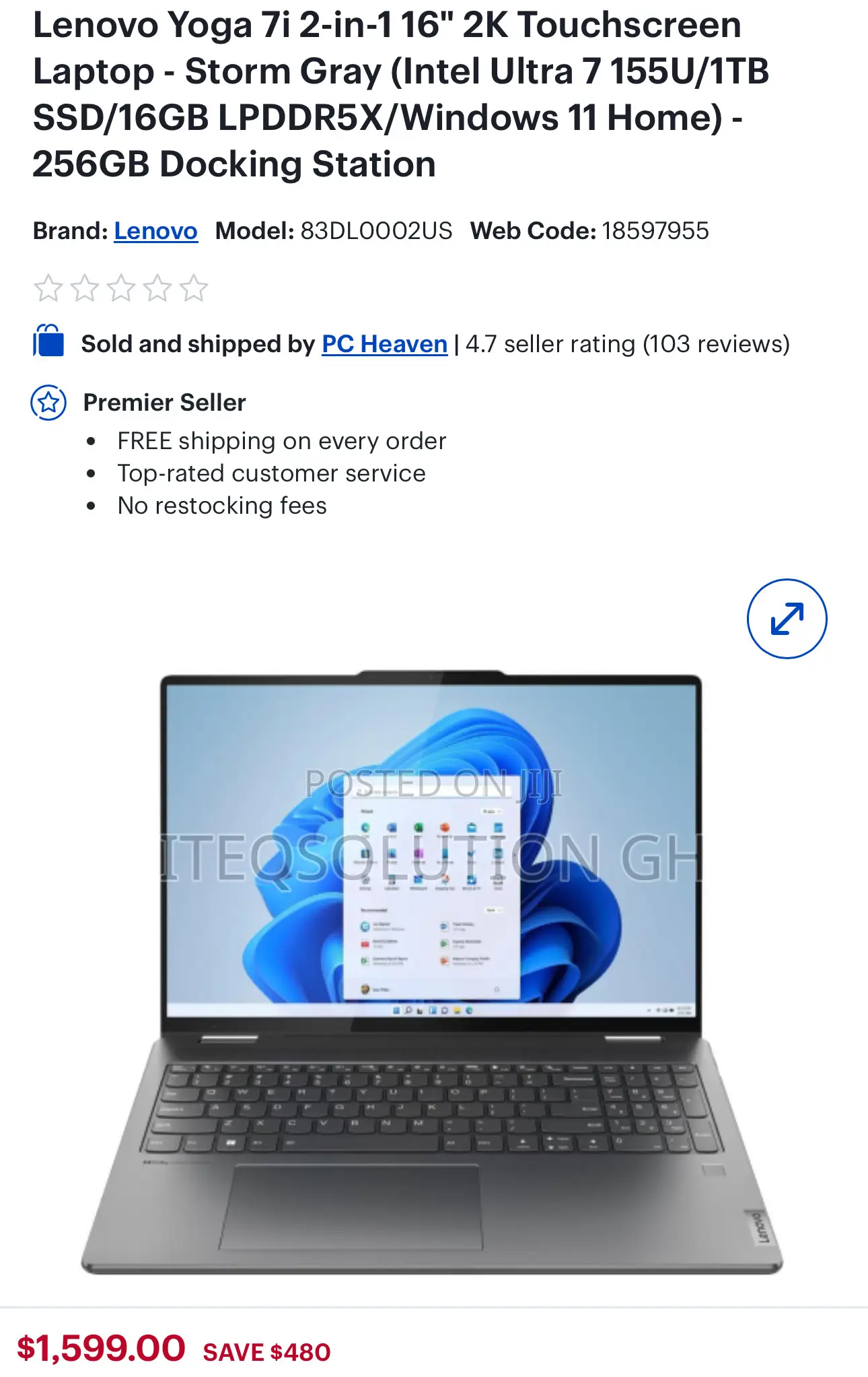 New Laptop Lenovo Yoga 7i 16GB Intel Core Ultra 7 SSD 1T