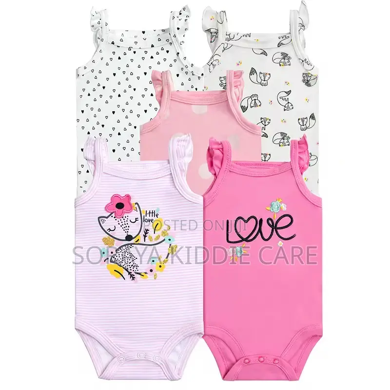 Baby Girls Sleeveless Bodysuits Set With Headbands