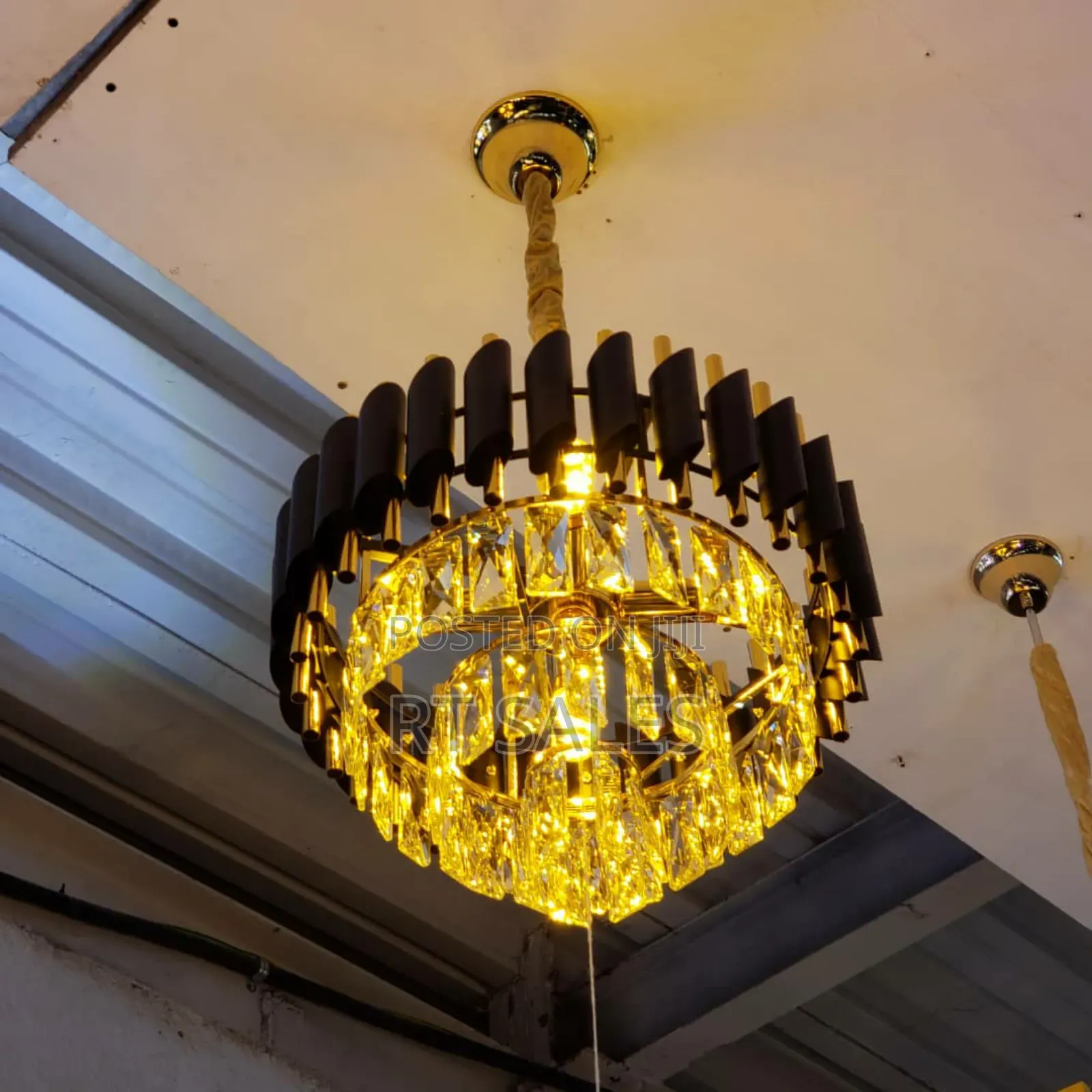 Black and Gold Crystal Mini Chandelier Light.
