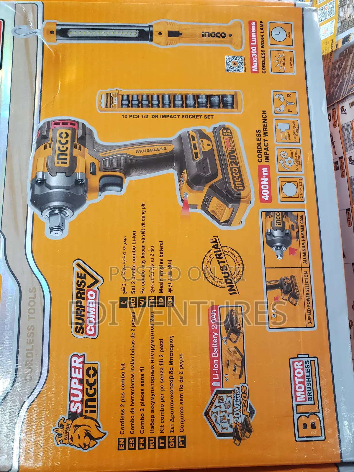 Ingco Cordless Impact Wrench Work Lamp (2 Pieces Combo Kit