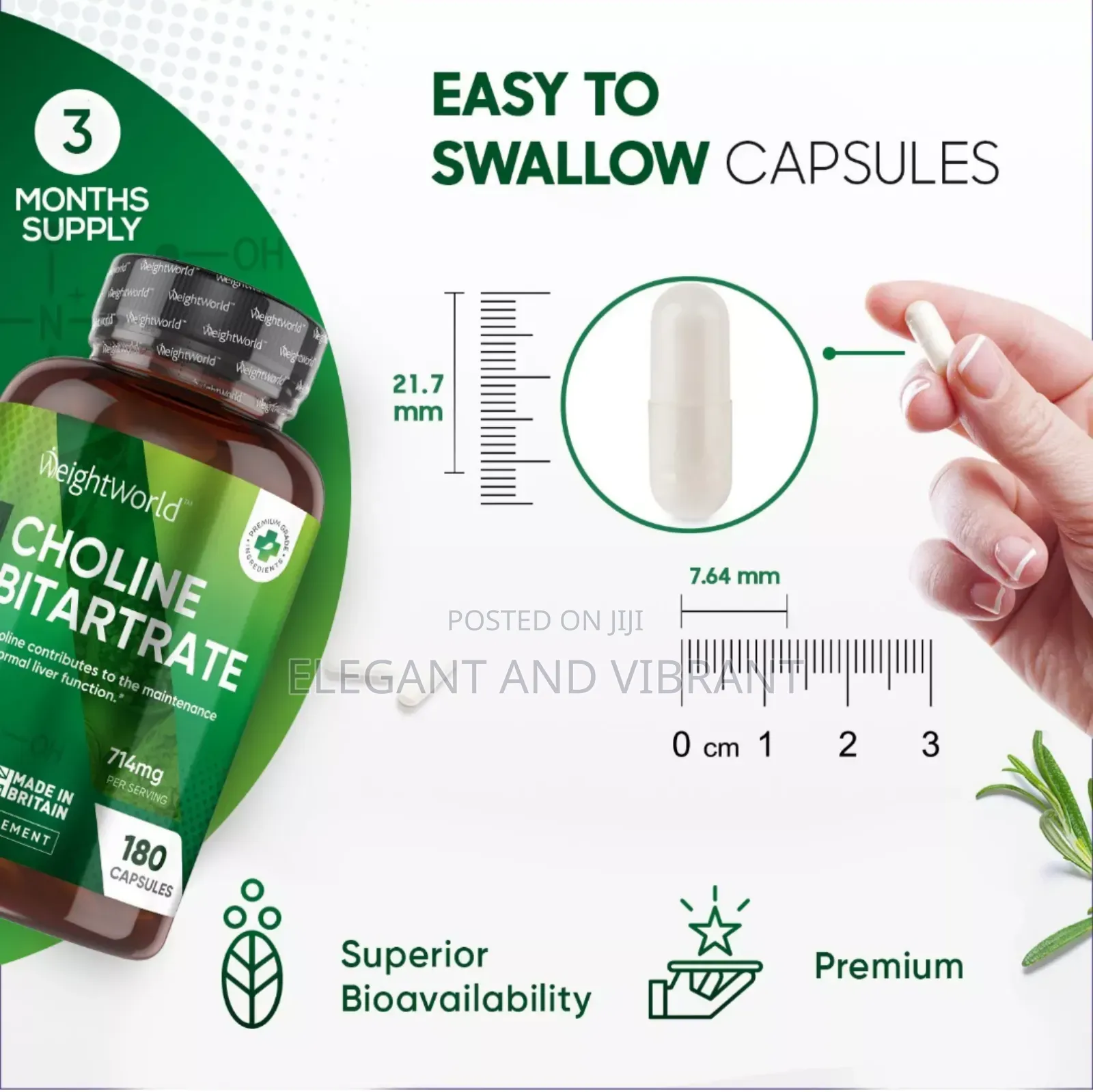 Choline Bitartrate 180 Caps 714mg High Strength Liver Supple