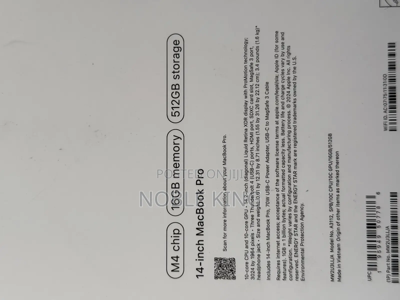 New Laptop Apple MacBook Pro 2024 M4 14-Inch 16GB Apple M4 SSD 512GB