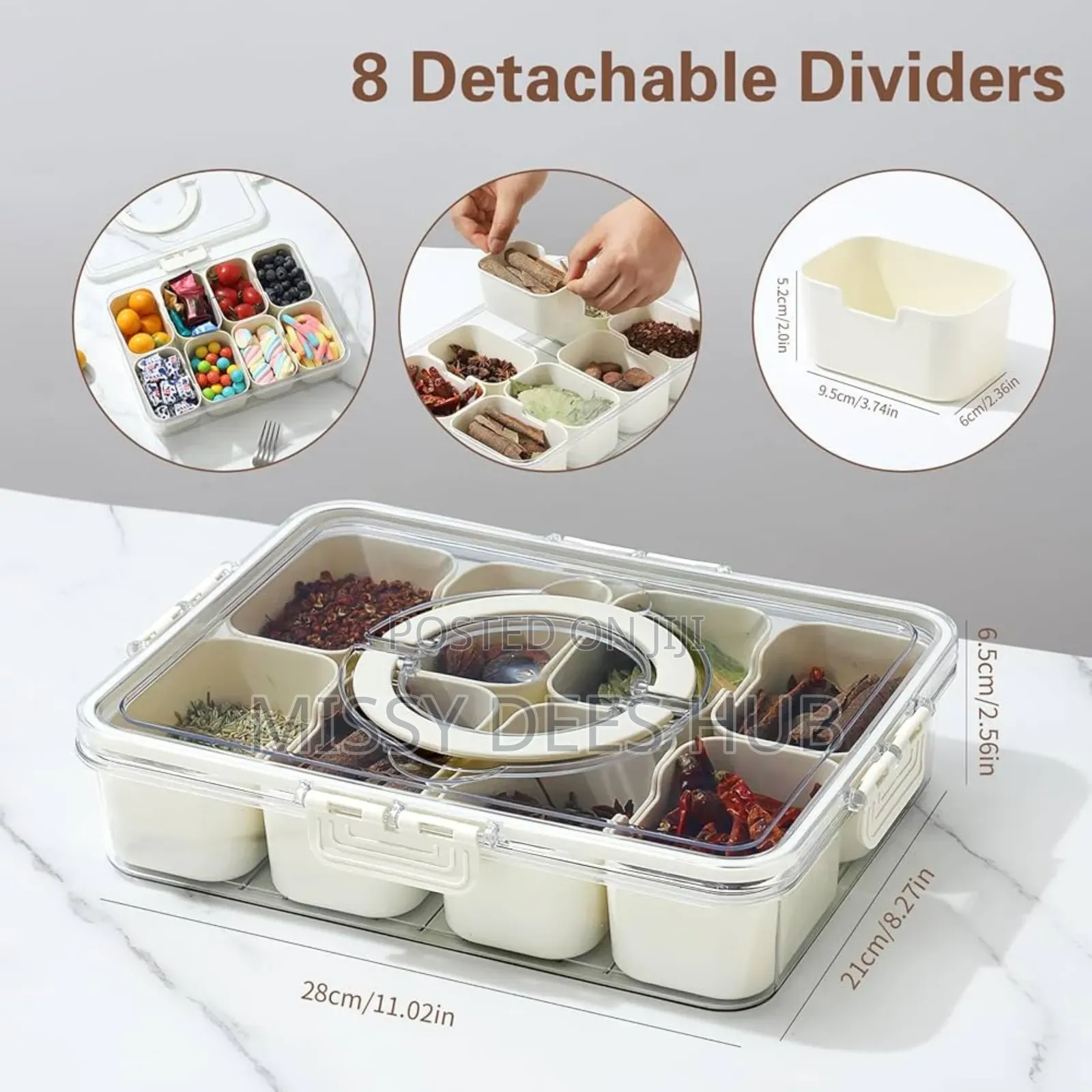Multipurpose 8-Grid Acrylic Storage Bowl