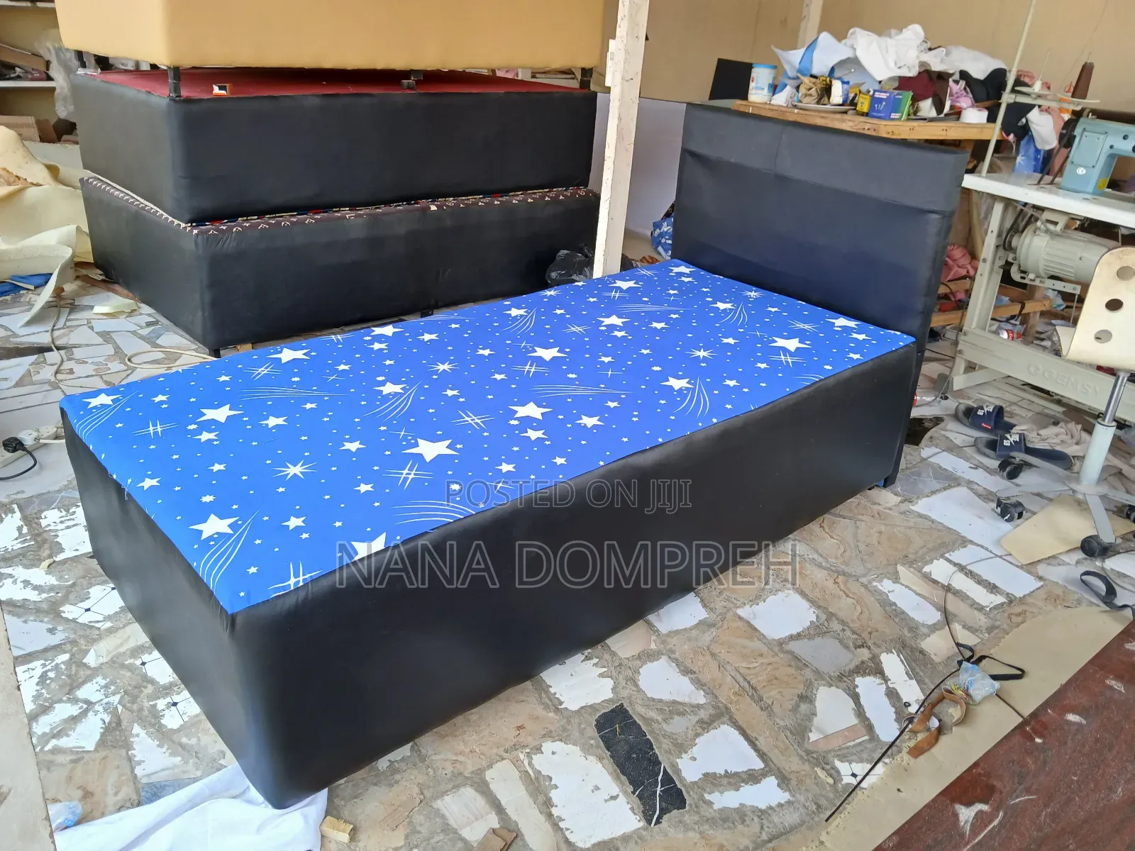 Blue on Black One and a Half Bed