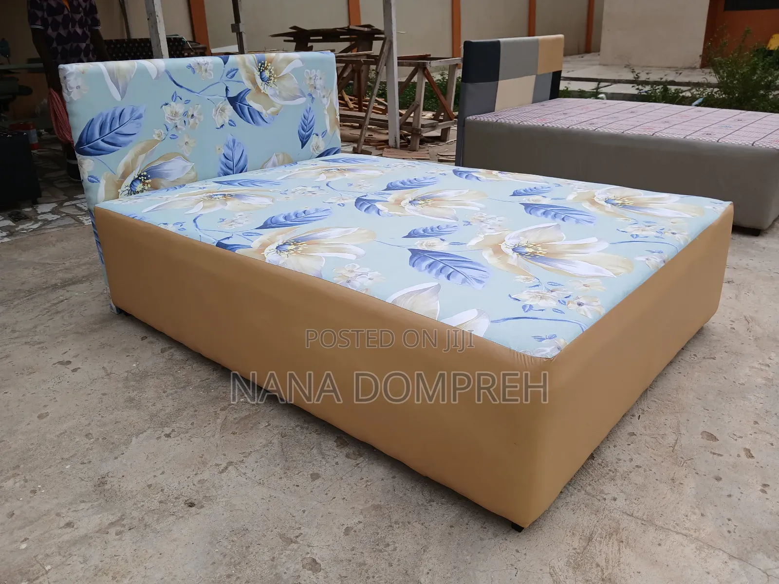 Sea Blue on Cream Inbuilt Bed