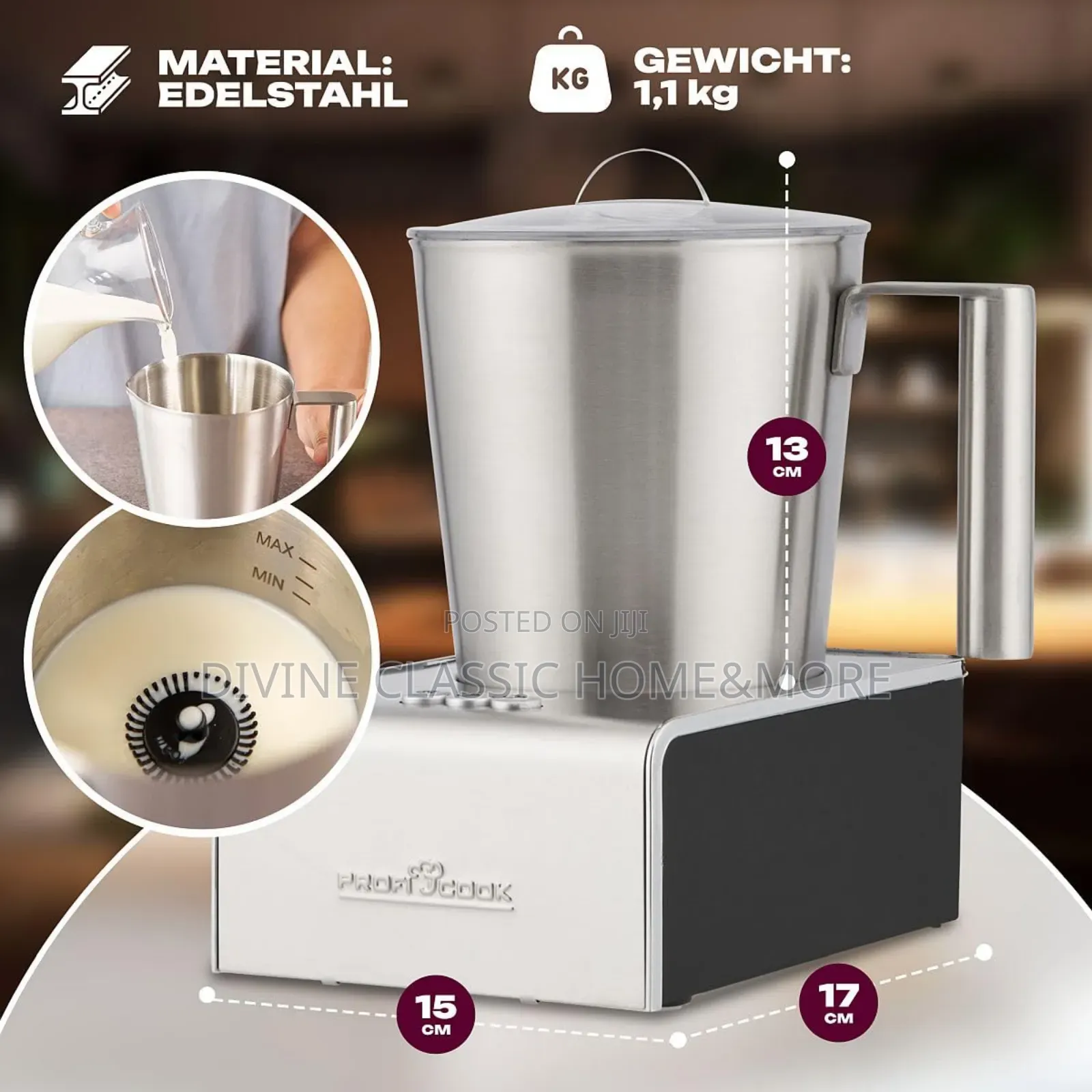 Proficook Stainless-Steel Milk Frother for Hot Cold Milk