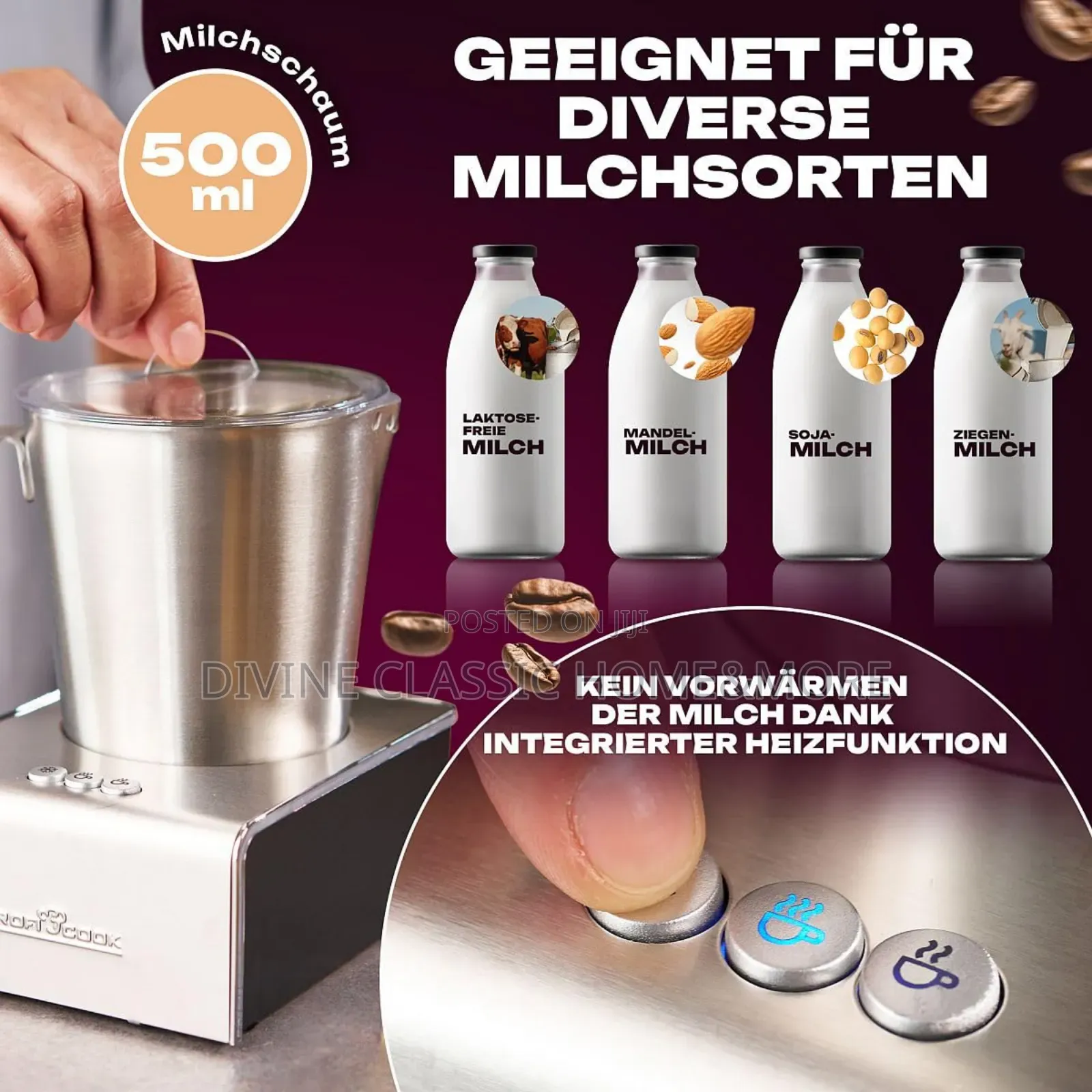 Proficook Stainless-Steel Milk Frother for Hot Cold Milk