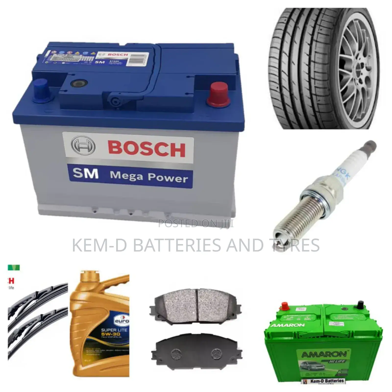 Battery Tyres Spark Plugs Brakepads