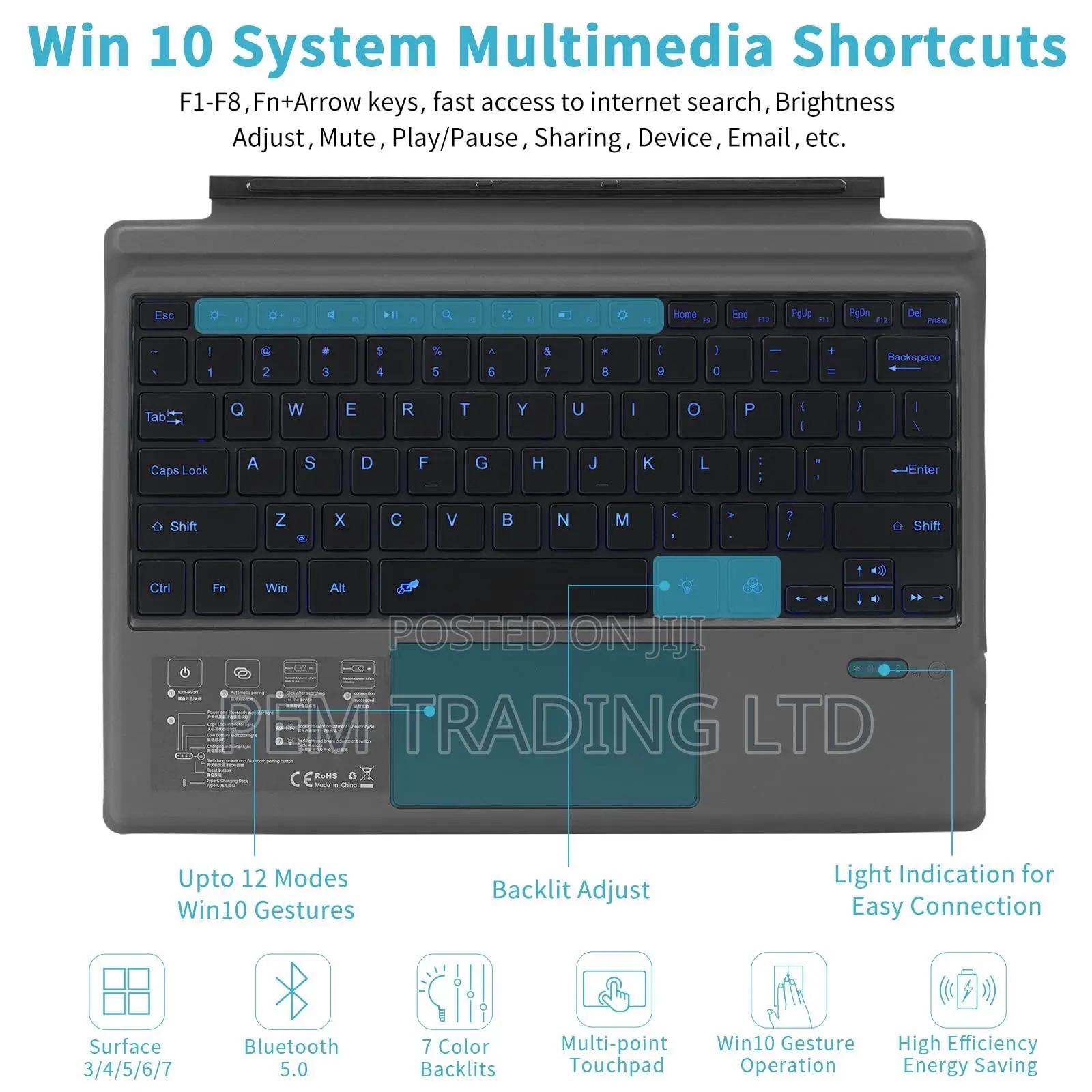 RGB Microsoft Surface Pro Keyboard for 3/4/5/6/7