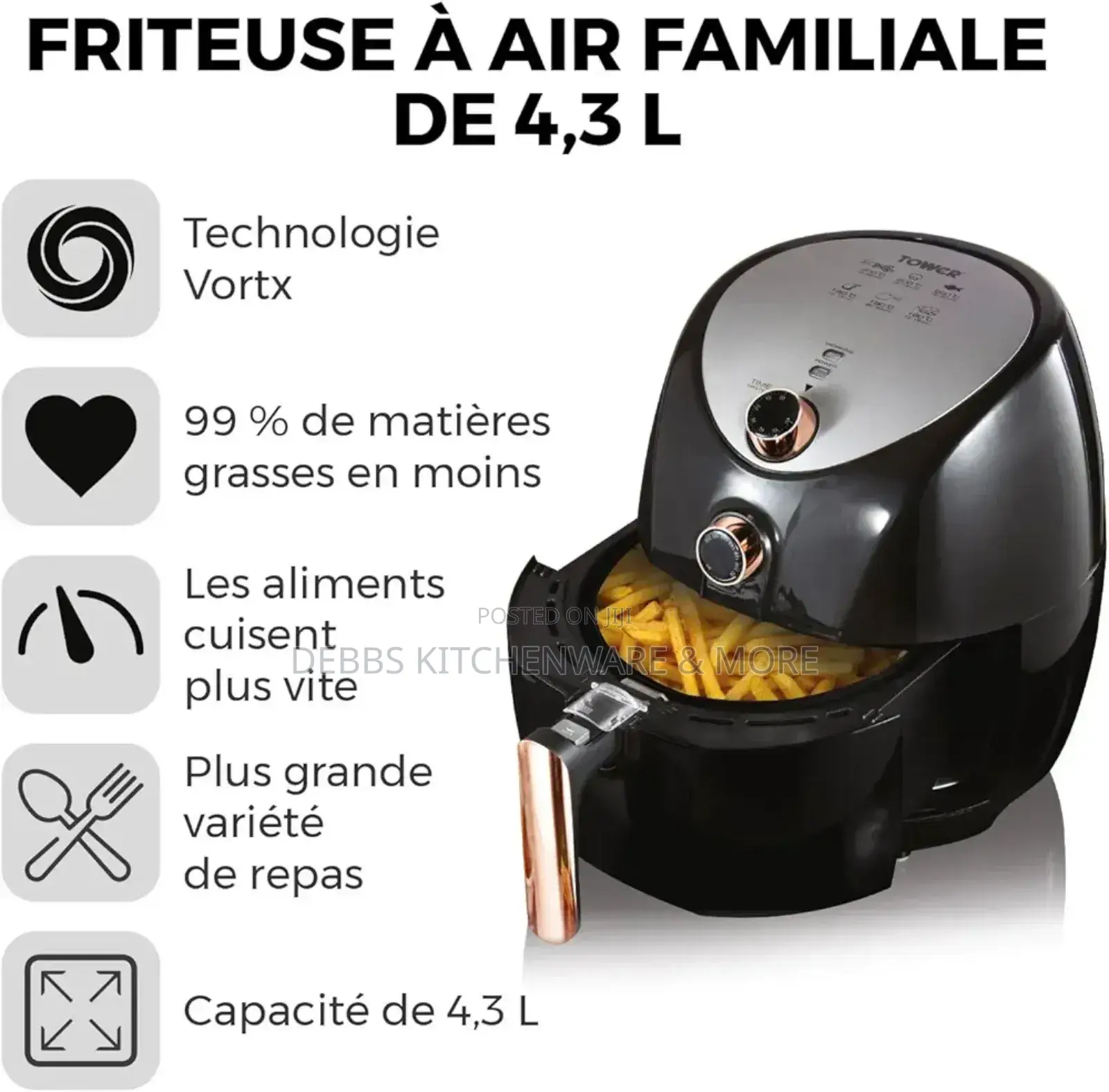 4.3lt Black and Rose Gold Air Fryer Uk