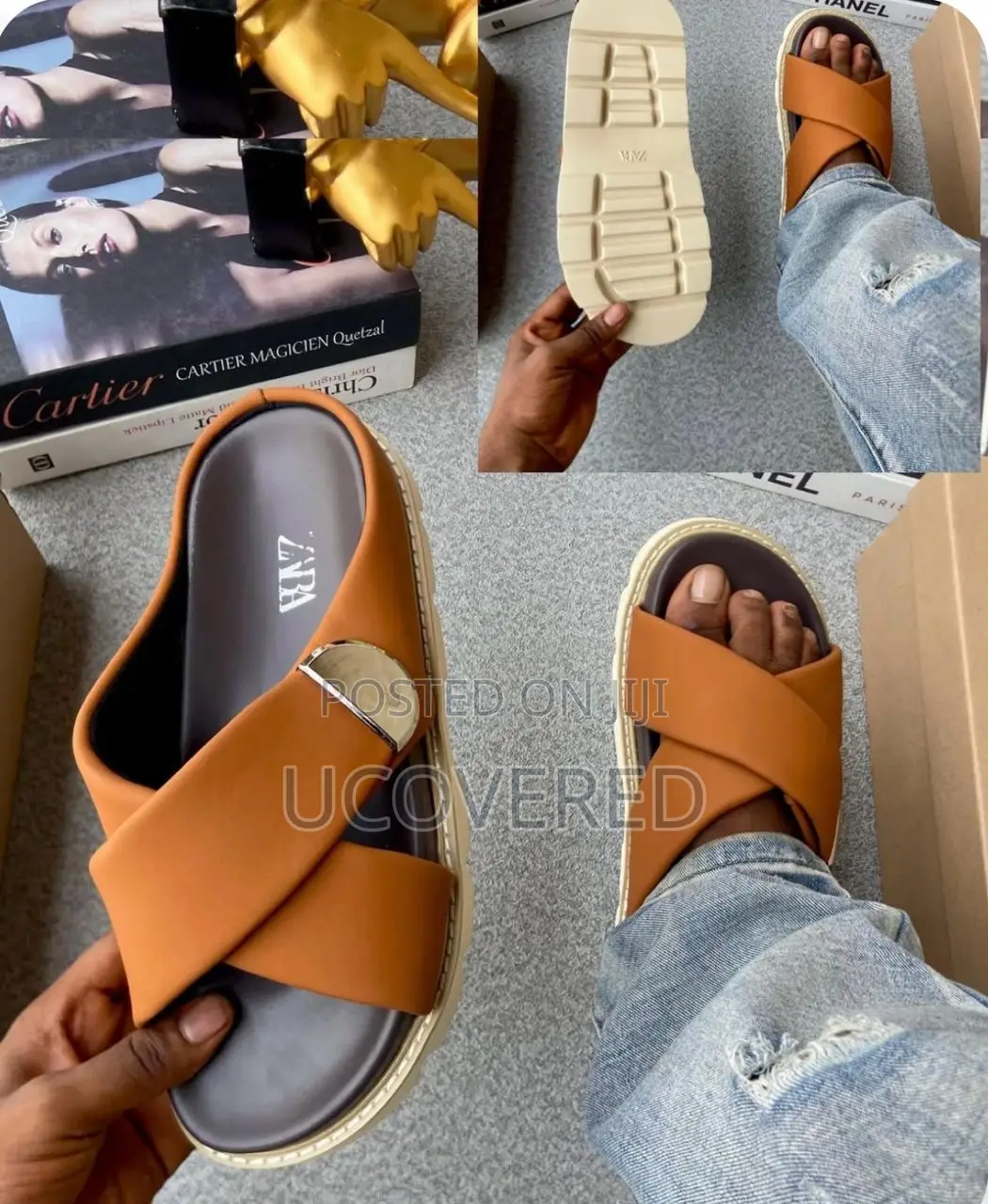 Zara Top Quality Cross Leather Slippers