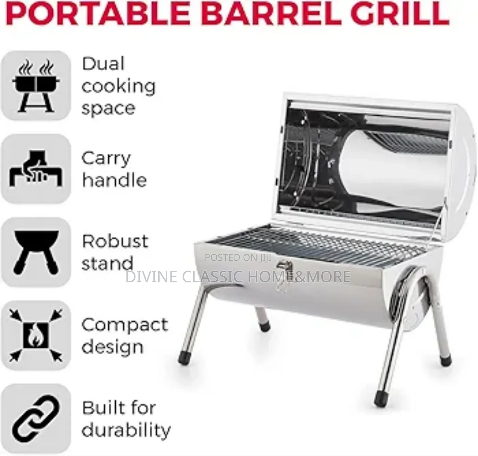 Tower Portable Barrel Grill With Wooden Carry Handle