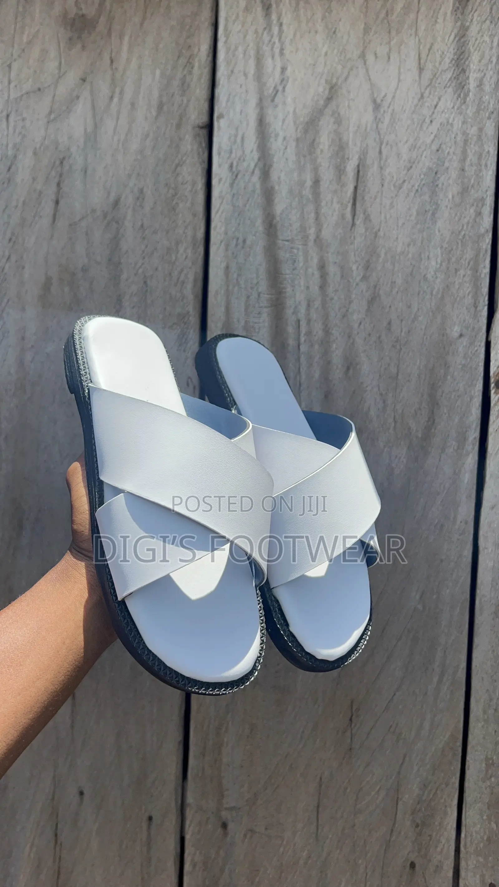 Plain White Leather Slippers