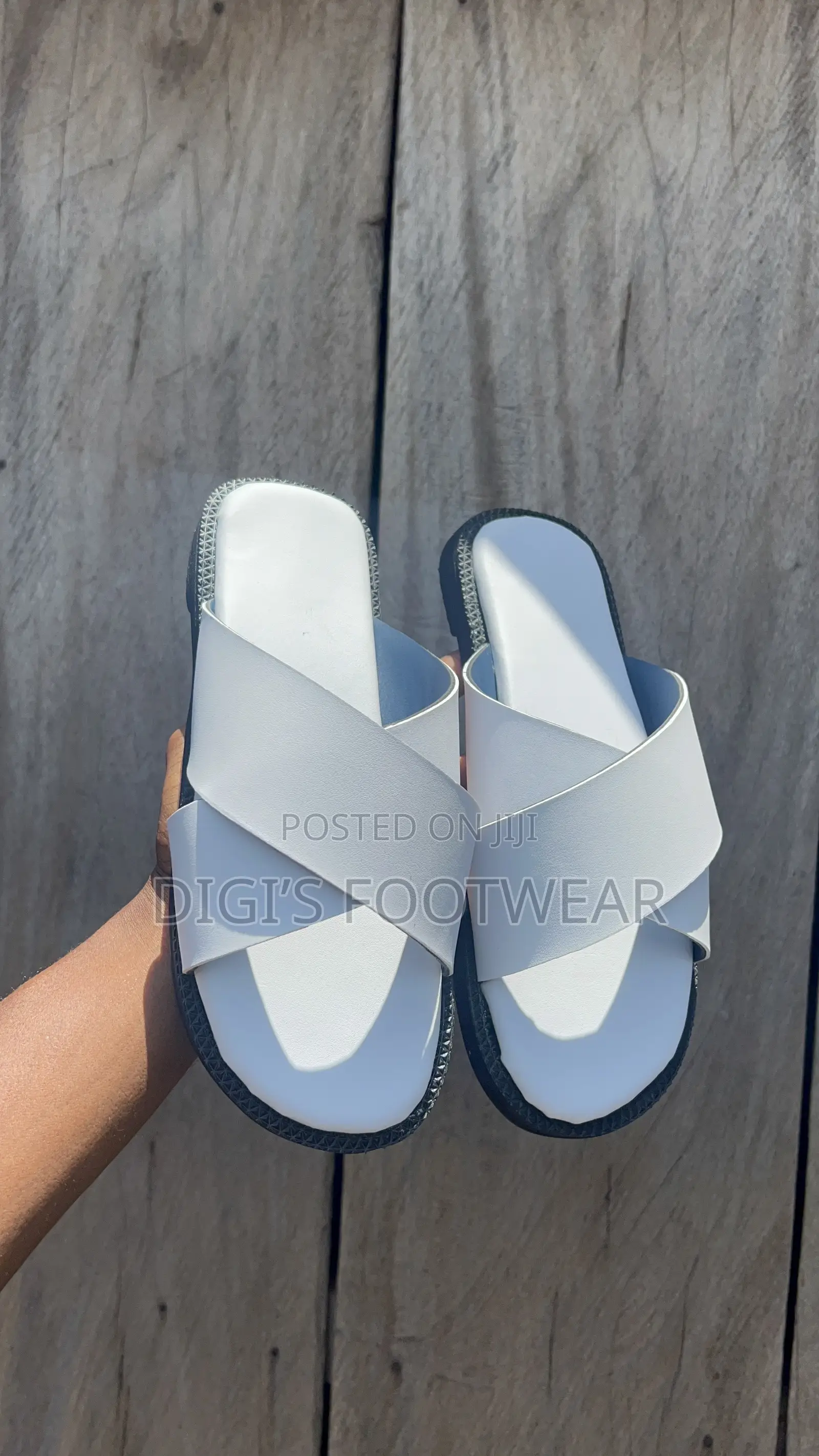 Plain White Leather Slippers