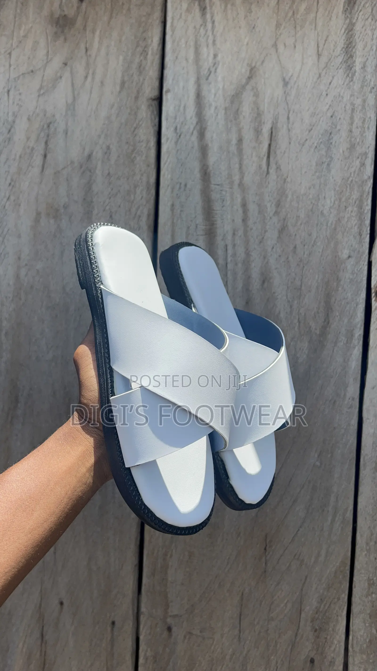 Plain White Leather Slippers