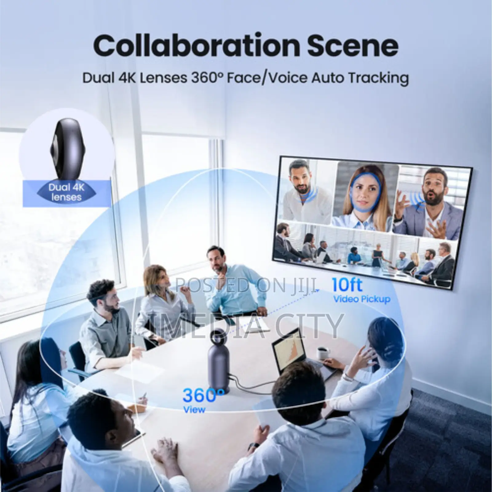 360° Video Conference Camera, Ai Voice/Face/Figure Tracking
