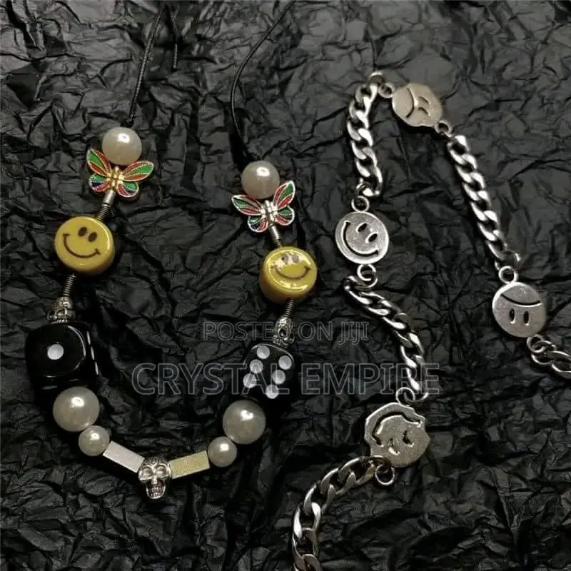 Smiley Pearl Dice String Necklace