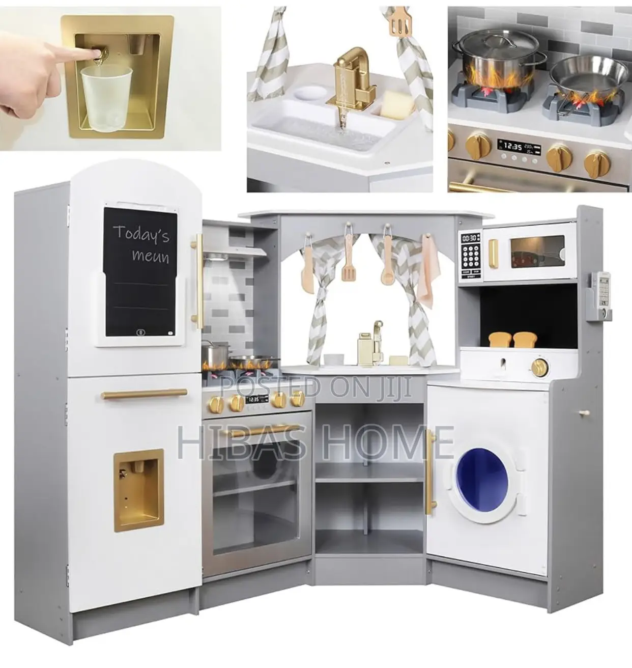 Kids Wooden Play Kitchen With Realistic Features Light,Sound