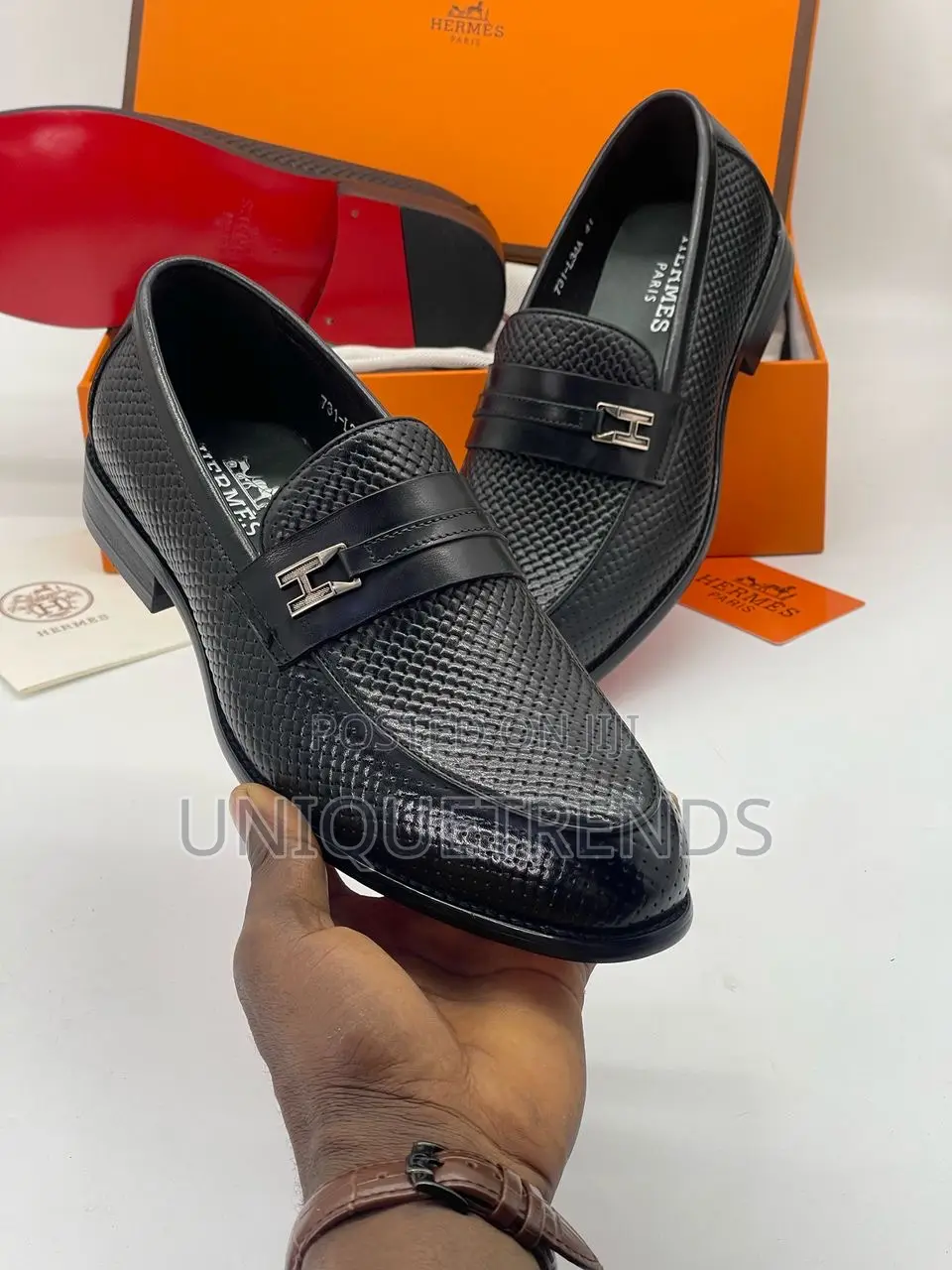 Hermes Men’S Classic Shoes (Black Brown)