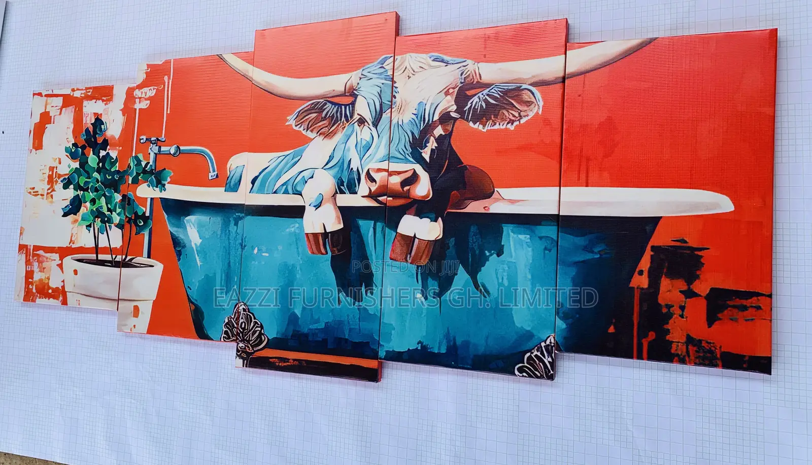 Canvas Wall Arts Frame Cow Base 5 Panels