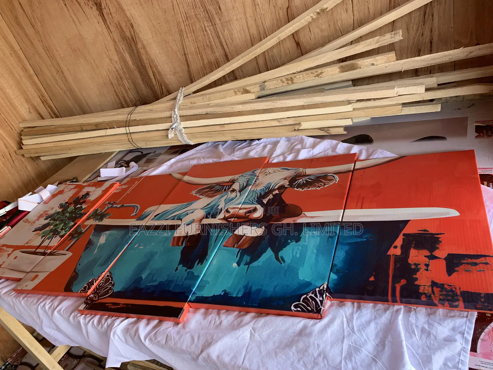 Canvas Wall Arts Frame Cow Base 5 Panels