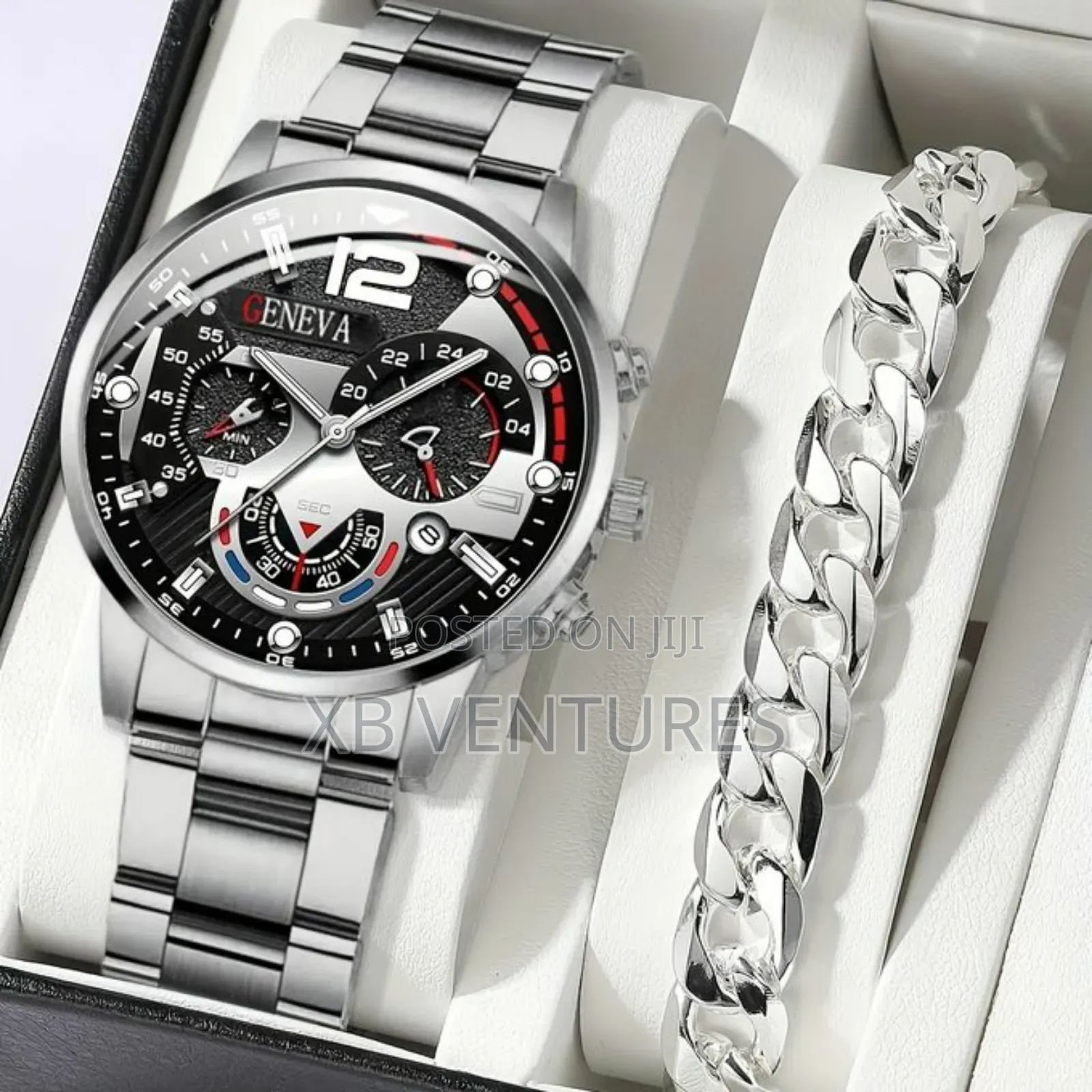 2pcs Luxury Quartz Wrist Watch + Bracelet Set - Silver