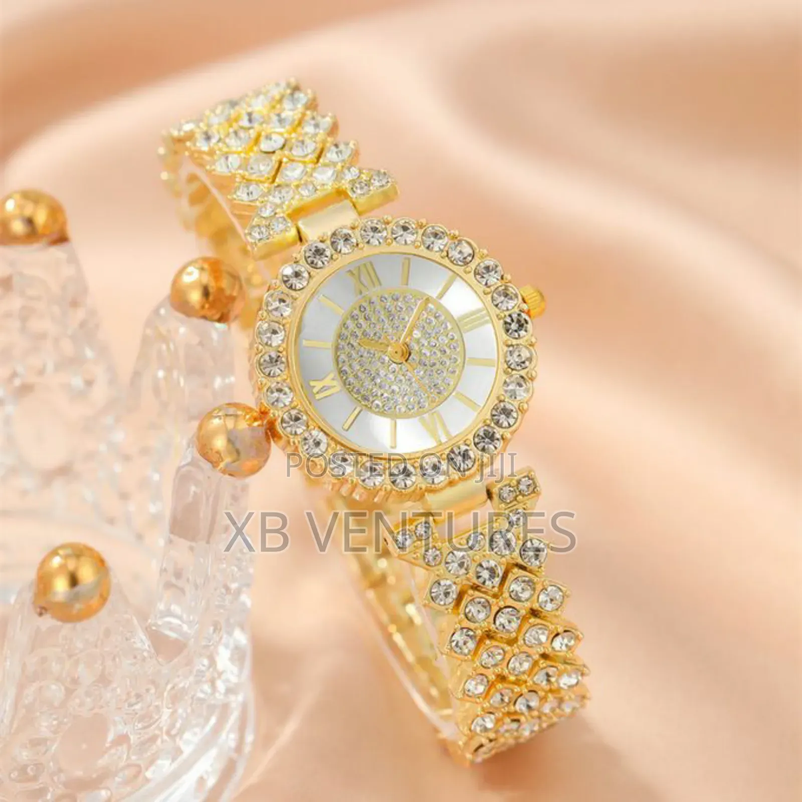 Fashion Watch +Bracelet + Necklace + Ring + Earrings - Pink