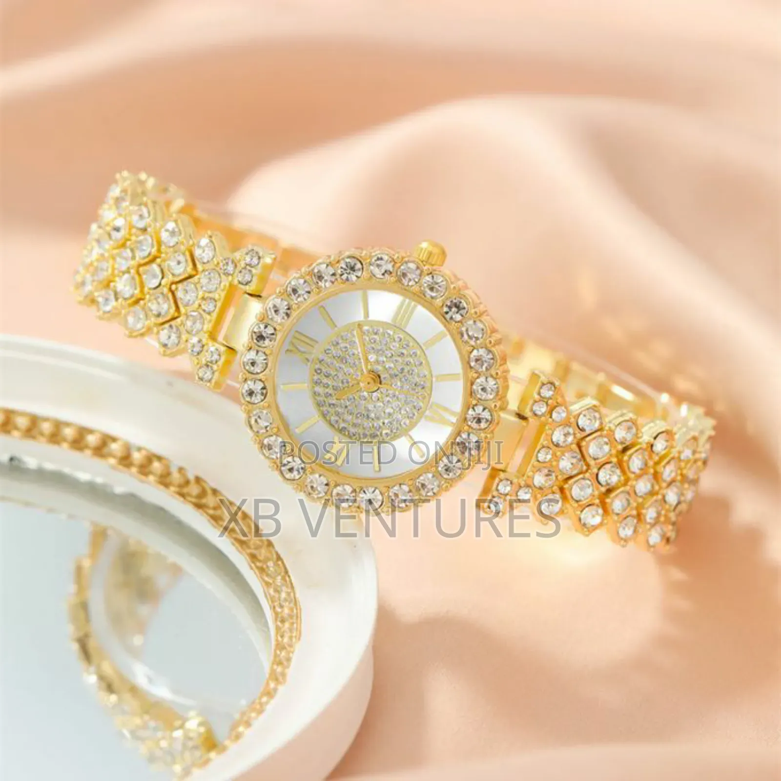Fashion Watch +Bracelet + Necklace + Ring + Earrings - Pink