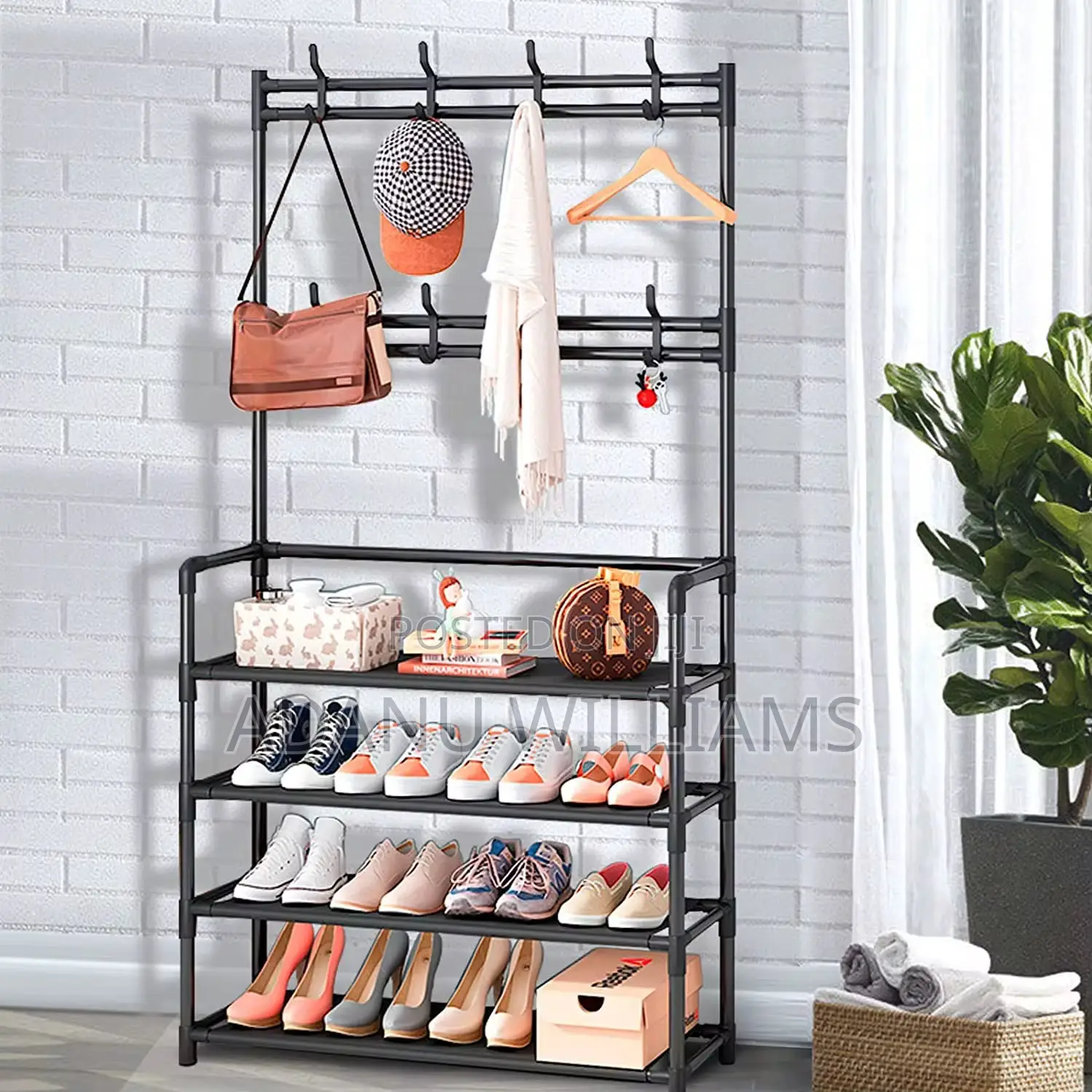 4 Tiers Metal Shoe Hat Rack With 16 Hooks