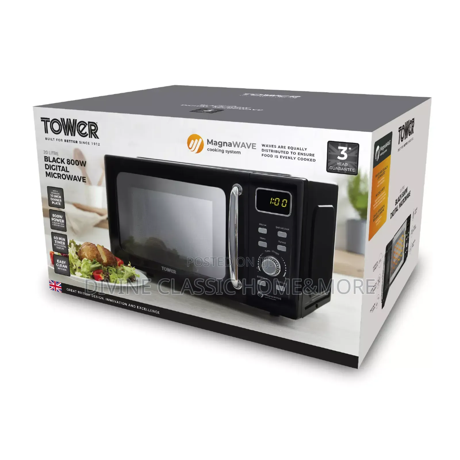 Tower 20lit Black Digital Microwave