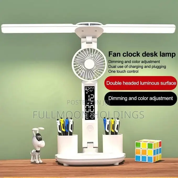 Led Eye Protection Desk Lamp, Usb Fan - Double Pen Holder