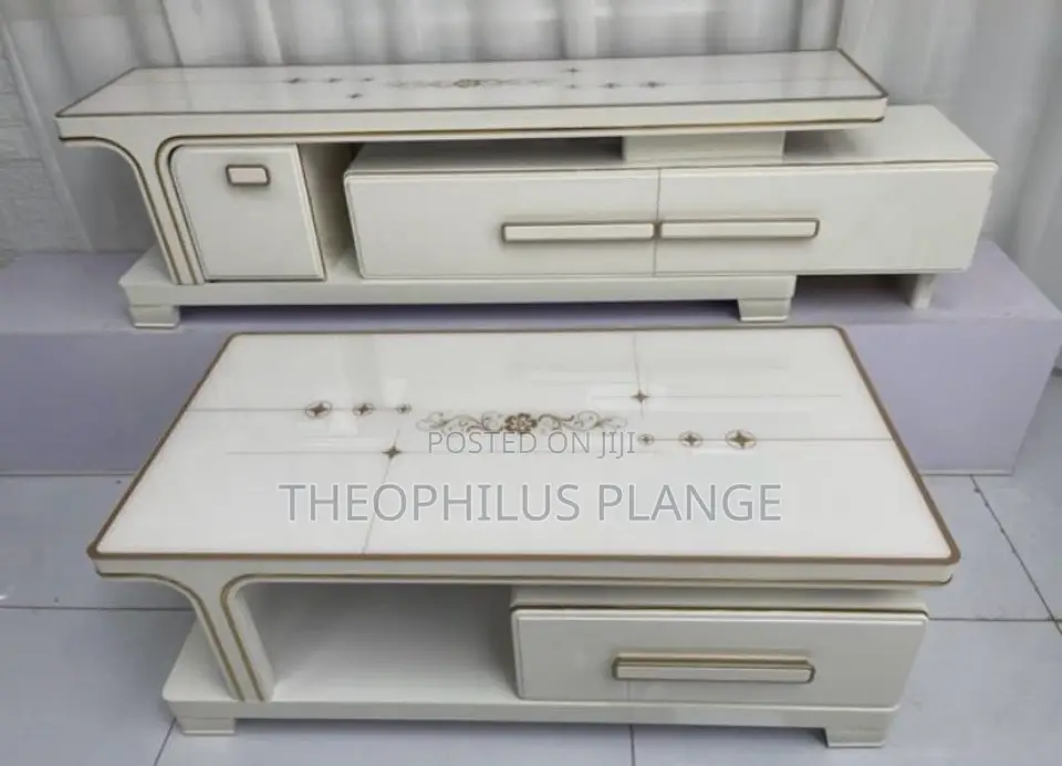 Tv Stand and Center Table Set , White and Gold .