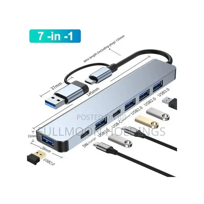 7in1 Multi Ports Usb Type C Hub Splitter Adapter Expansion