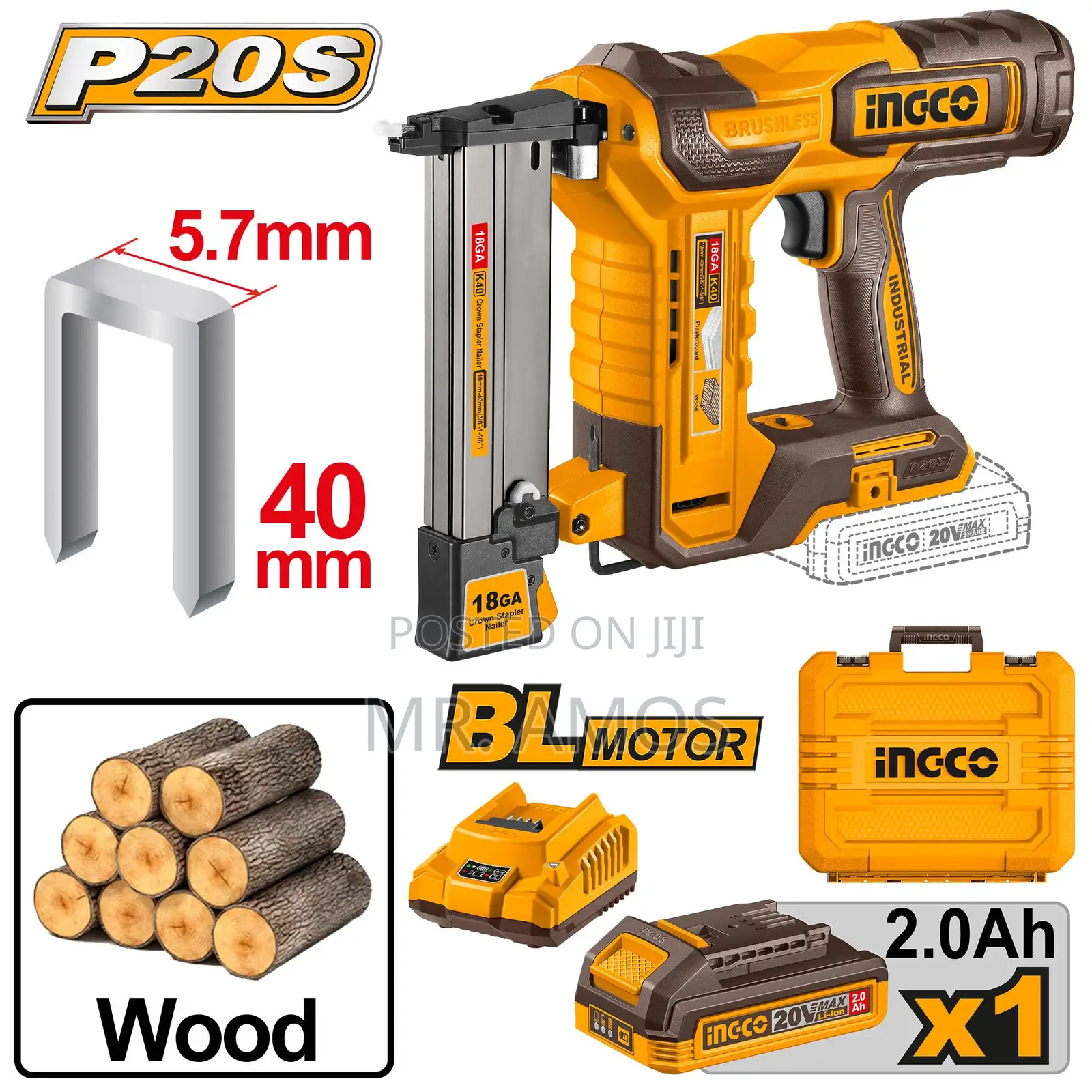 ~ Cordless Bl Crown Stapler Nailer Kit - Ccsnli6008