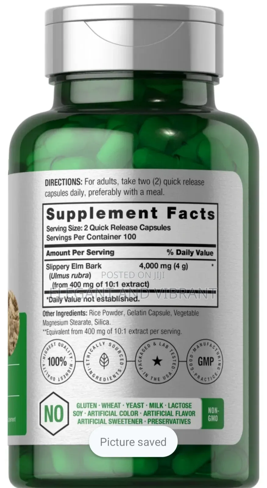 Slippery Elm Bark Capsules | 4000mg | 200 Count | Non-gmo |