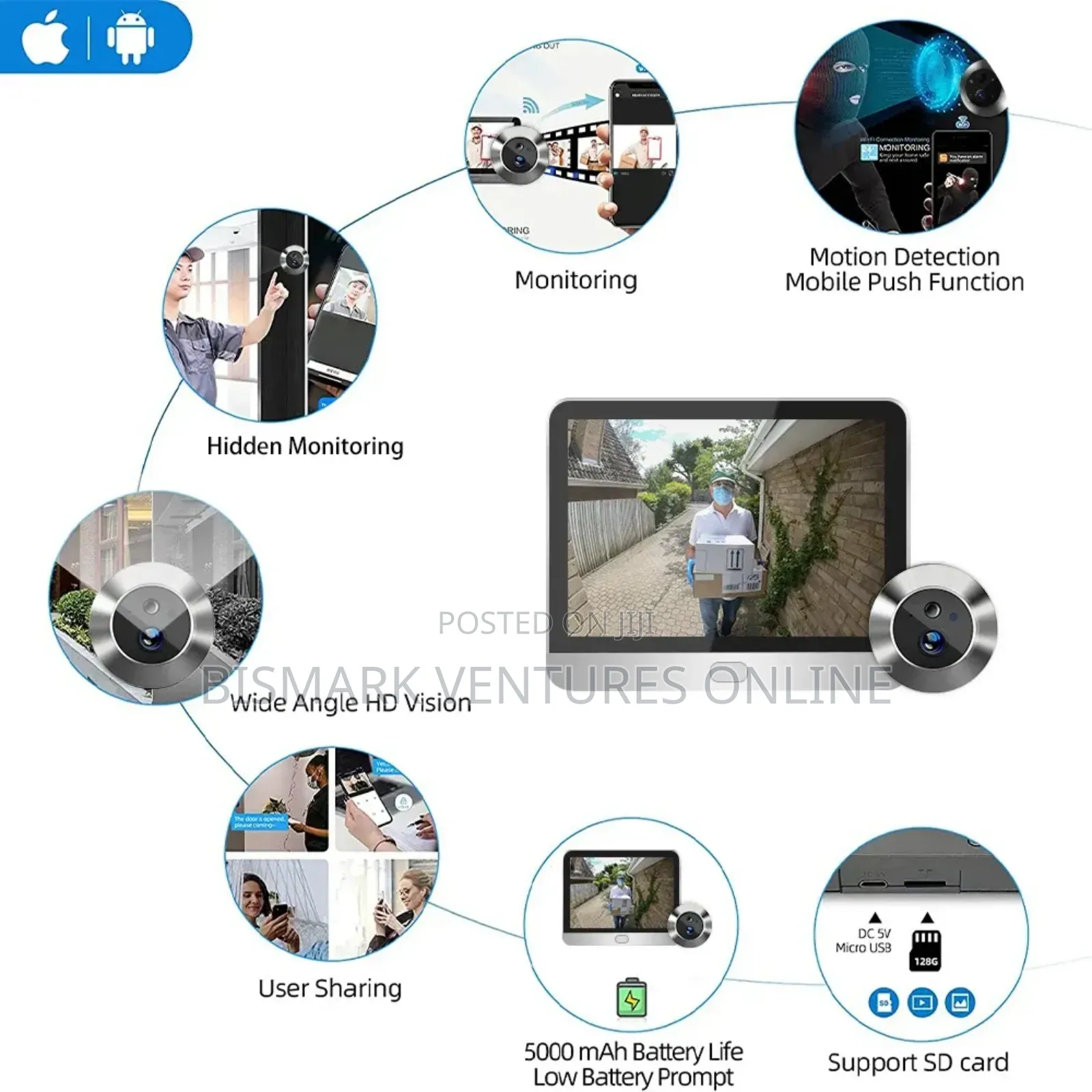 Smart Tuya 3mp Peephole Door Camera Digital Door Viewer