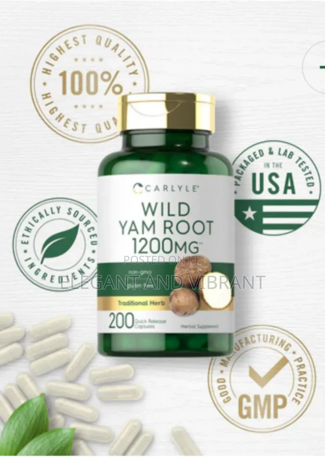 Wild Yam Root 1200mg | 200 Capsules