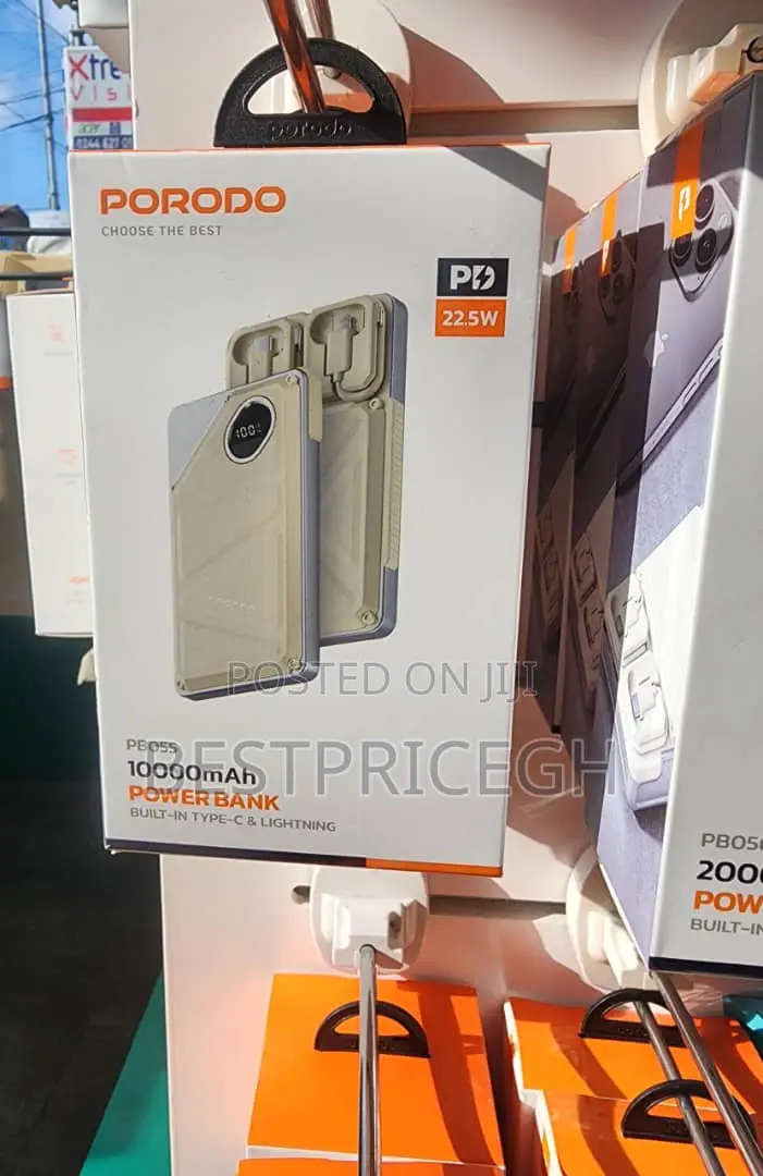 Porodo 10000mah Power Bank Built-in Type-C Lightning