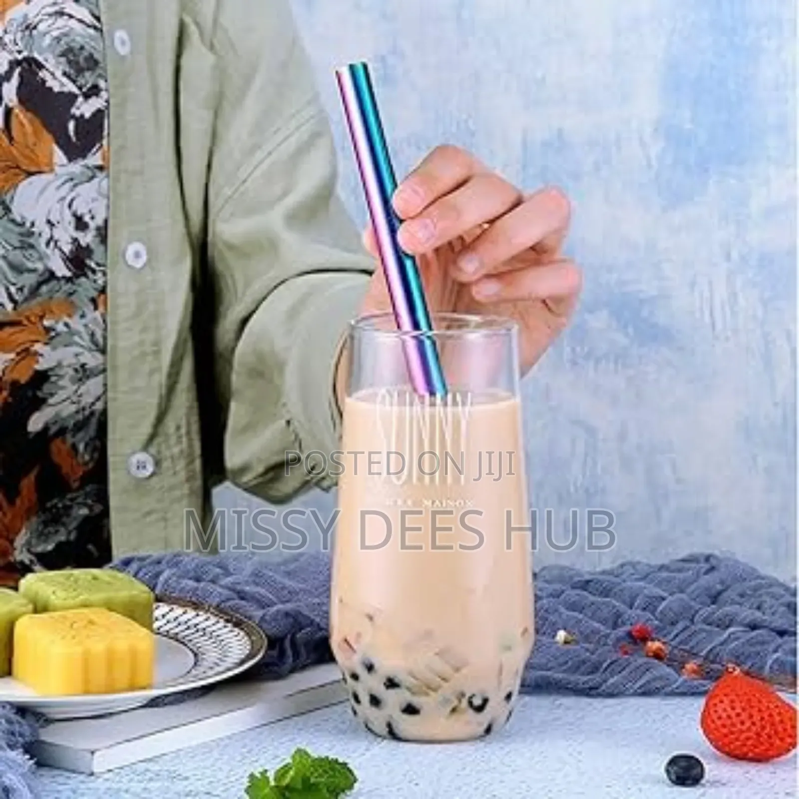 Sunny Glass Bottle /Cup With Bamboo Lid and Glass Straw