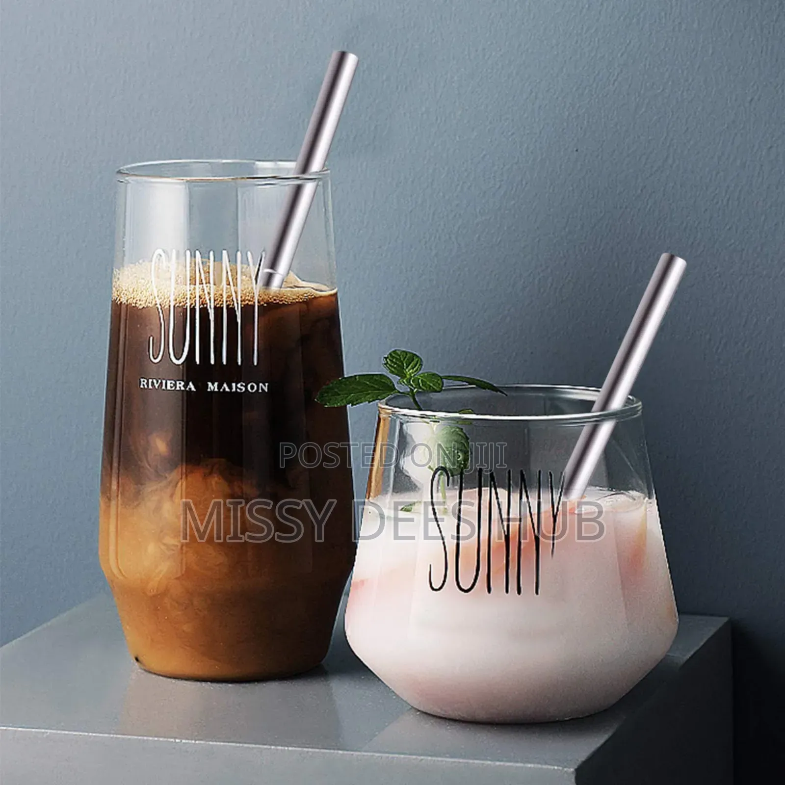 Sunny Glass Bottle /Cup With Bamboo Lid and Glass Straw